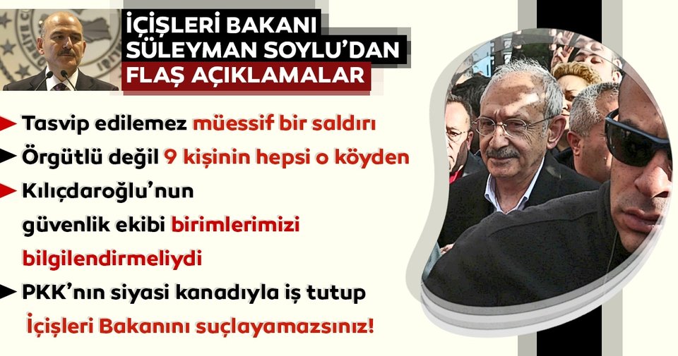 İçişleri Bakanı Soylu: Kılıçdaroğlu’na saldıranların tamamı Akkuzulu köyünden! Örgütlü provokasyon iddiası doğru değil